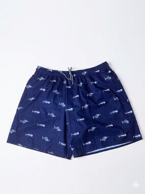 Men’s Navy Blue Fish Bone Skeleton Swim Trunks - Size XL